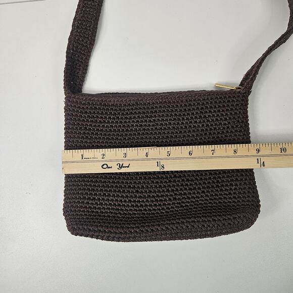 The Sak Chocolate Brown Crochet Shoulder Bag Zip Top Zip Pockets Boho Y2K Small - Picture 7 of 13